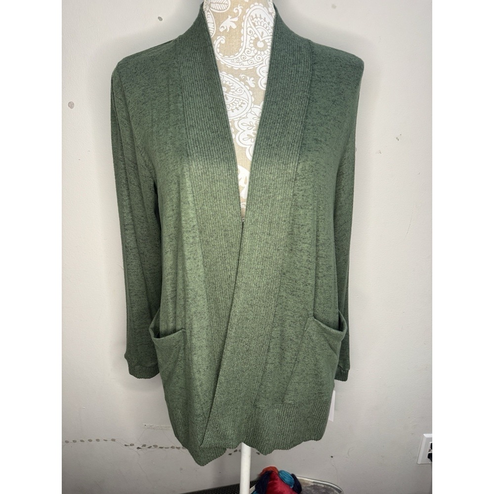 Bobeau Stitch Fix Open Front Cardigan Sweater Petite Medium Green Lightweight